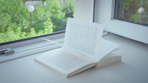 Open Window on the Windowsill Lies an Open Book a Sunbeam Shines on the Pages alt