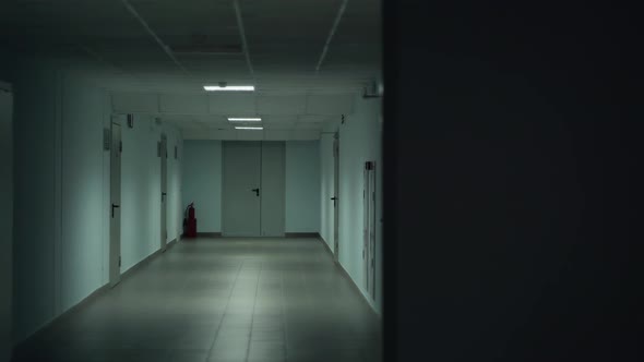 Corridor of a Laboratory or Hospital with Dim Lighting