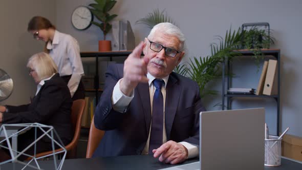 Senior Mature Old Business Man Pointing to Camera Choosing Lucky One Winner Meaning We Need you alt