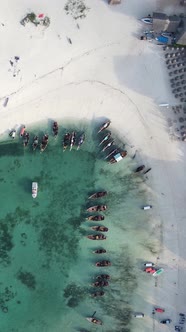 Vertical Video Boats in the Ocean Near the Coast of Zanzibar Tanzania alt