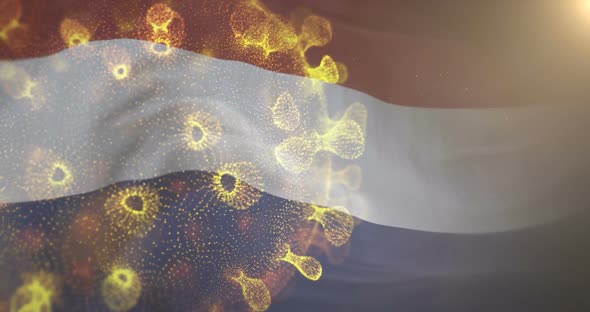 Netherlands Flag With Corona Virus Bacteria alt