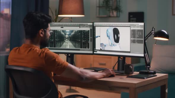 Male Creating 3D Model in Evening alt