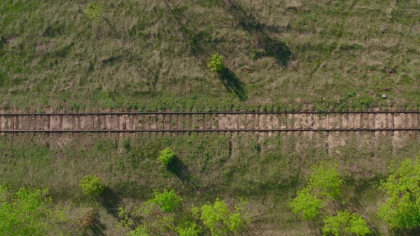 Flying Above Ancient Railroad  Drone Footage. Top Shot. 