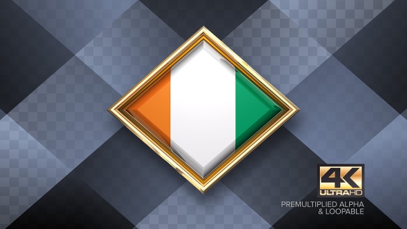 Côte D'ivoire - Ivory Coast  Flag Rotating Badge 4K Looping with Transparent Background
