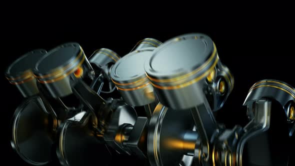Engine in Slow Motion With Moving Pistons
