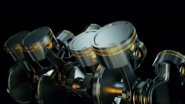 Engine in Slow Motion With Moving Pistons, Motion Graphics | VideoHive