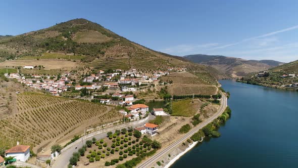Aerial View of Village on the Hills Overlooking the Douro River alt