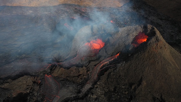 Flying Above lava eruption at Iceland volcano, Mount Fagradalsfjall, Iceland alt