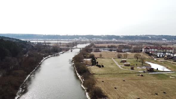 Beautiful bridge over river Nevezis in Raudondvaris, Kaunas, Lithuania alt