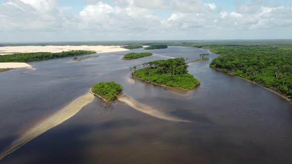 Brazilian landmark rainwater lakes and sand dunes. Lencois Maranhenses Brazil. alt