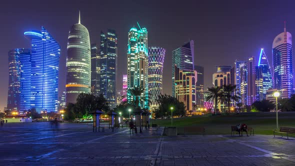 The Highrise District of Doha Night Timelapse Hyperlapse alt