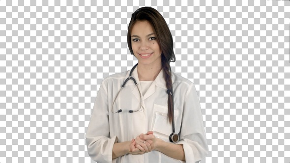 Beautiful female doctor with stethoscope, Alpha Channel
