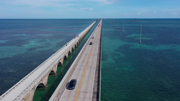 Aerial shot of the Seven Mile Bridge which leads to Key West Florida alt