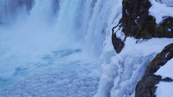 View of Beautiful Godafoss Waterfall in Winter Iceland 4