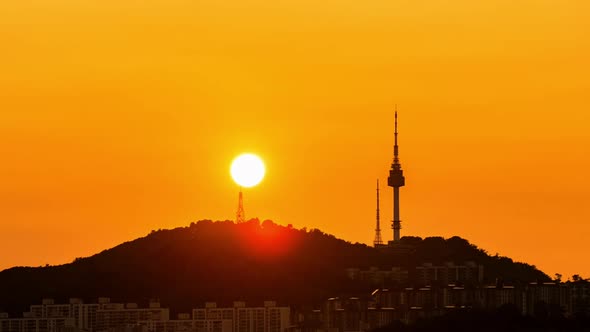 Time Lapse Sunset of Seoul City Seoul Tower South Korea