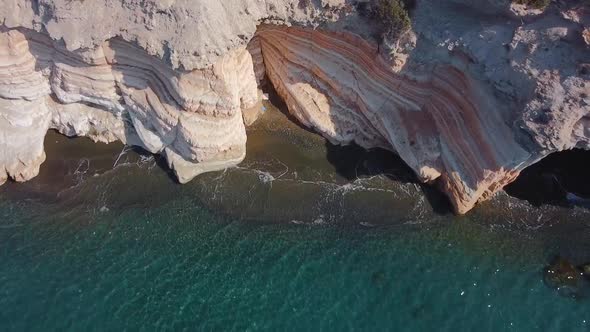 Aerial Drone Bird View of Governor's Beach with White Stones in Limassol Cyprus Island