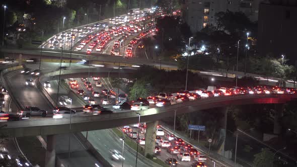 Night City bridge time-lapse with traffic cars 4k