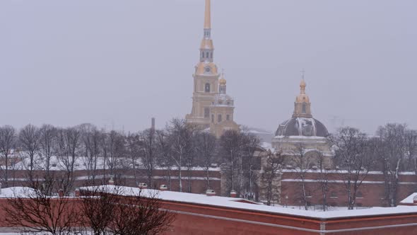 Aerial View of Winter City of Saint Petersburg