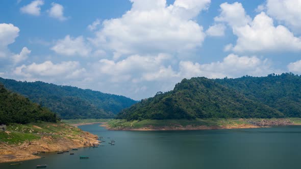 Time-lapse of Landscape mountain and river of Khun Dan Prakarn Chon Dam in Nakhon Nayok