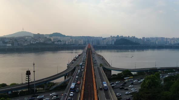 Korea Seoul City Apgujeong Dong Dongho Bridge Traffic