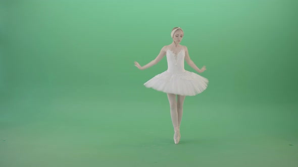 Luxury Ballet Girl Ballerina Flying In The Sky And Waving Hands On Green Screen alt
