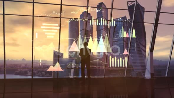 A Man At Sunset In The Office Is Considering The Infographic 4K alt