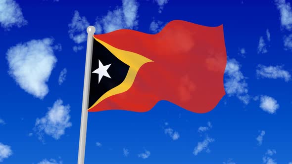 Flag Of East Timor Flaying National Flag In The Sky alt