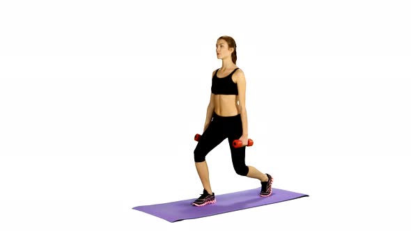 Young Sporty Woman Doing Sports Attacks on White alt