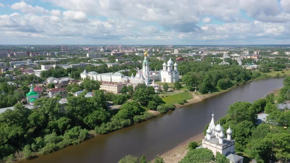 Aerial view of Vologda kremlin, Russia