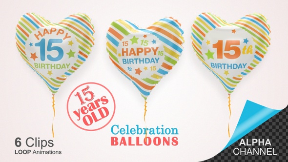 15th Birthday Celebration Helium Balloons / Fifteen Years Old