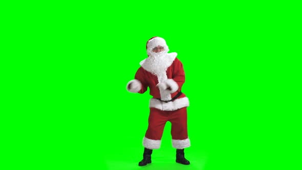 Merry Christmas. Dancing Santa Claus In Full Growth In Red Suit alt