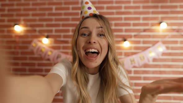 Excited Girl Shout Happy Birthday on Front Camera alt