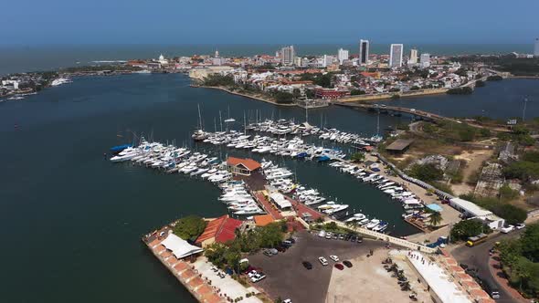 Aerial Beautiful View of the Old City From the Yacht Club in Cartagena Bay