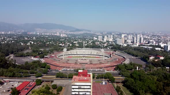 Drone view of UNAM central campus in Mexico city alt