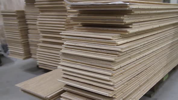Piles of Laminated Floor Panels in the Workshop