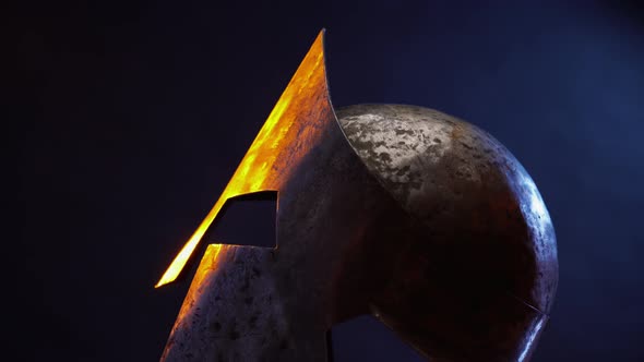 Ancient Iron Spartan Helmet, Isolated on Black. alt