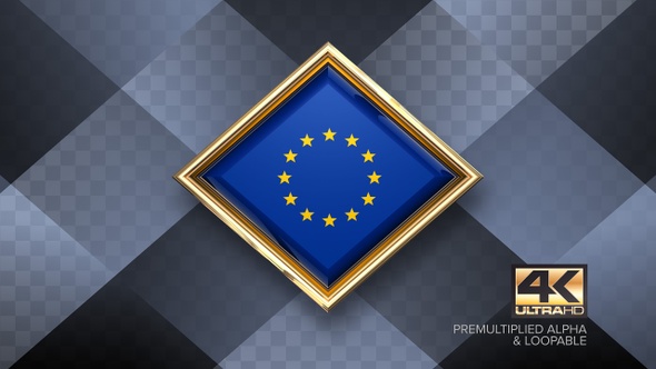 European Union Flag Rotating Badge 4K Looping with Transparent Background