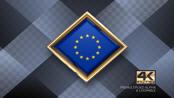 European Union Flag Rotating Badge 4K Looping with Transparent Background alt