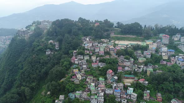 City of Gangtok in Sikkim India seen from the sky alt