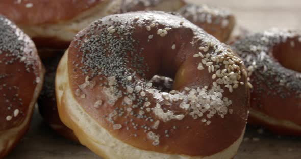 Freshly baked bagels with organic seeds