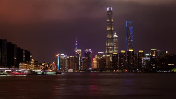 Motorboats in Pudong New Area Harbour in Shanghai Timelapse alt