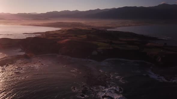 Countryside around Kaikoura during sunset alt