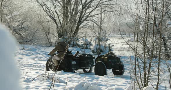 Multiple Shots Reenactors Dressed As World War II German Wehrmacht Infantry Soldiers Driving Old alt