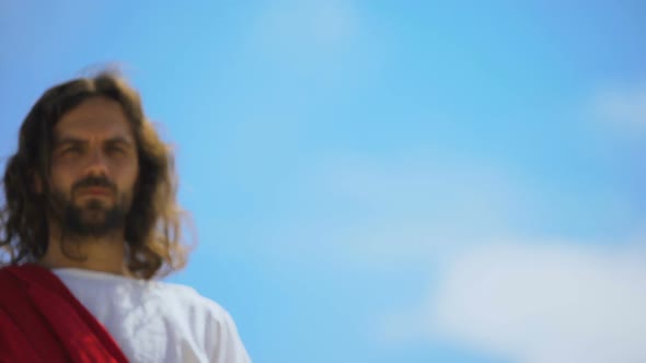 Jesus Approaching to Camera, Looking With Mercy, Forgiving Sins, Bottom View alt