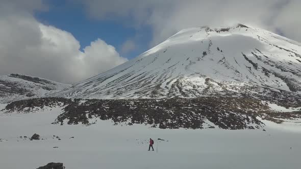 Hiker walking in Tongariro National Park