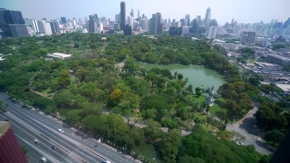 Public Park and Highrise Buildings Cityscape in Metropolis City Center alt
