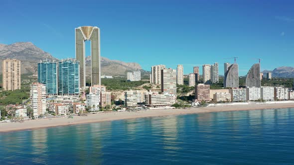 Aerial Skyline of Benidorm, Spain. Benidorm Seaside, Stock Footage