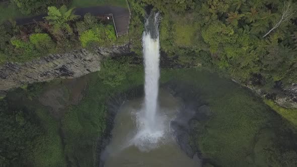 Top-down footage of spectacular waterfall