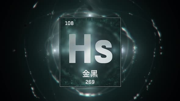 Hassium as Element 108 of the Periodic Table on Green Background in Chinese Language
