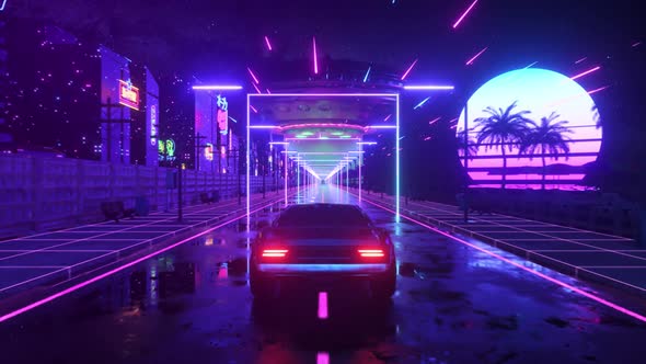 Car and City in Neon Style, Motion Graphics | VideoHive